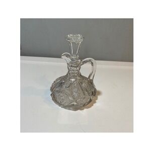 Vintage Hand Blown Glass Crystal Cruet with Matching Stopper American Brilliant